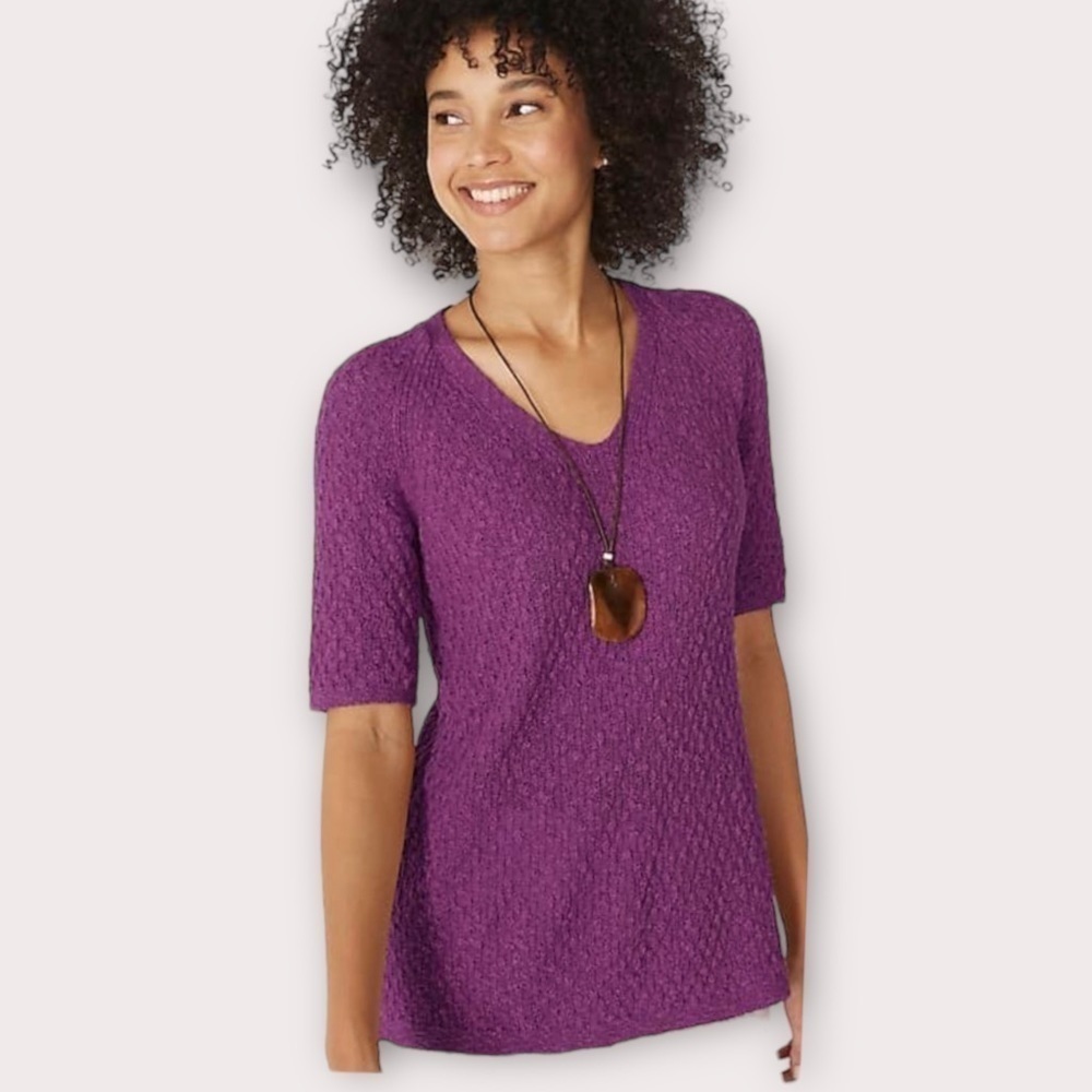 J. Jill Dimensional Elbow Sleeve Sweater Mulberry‎ NWT